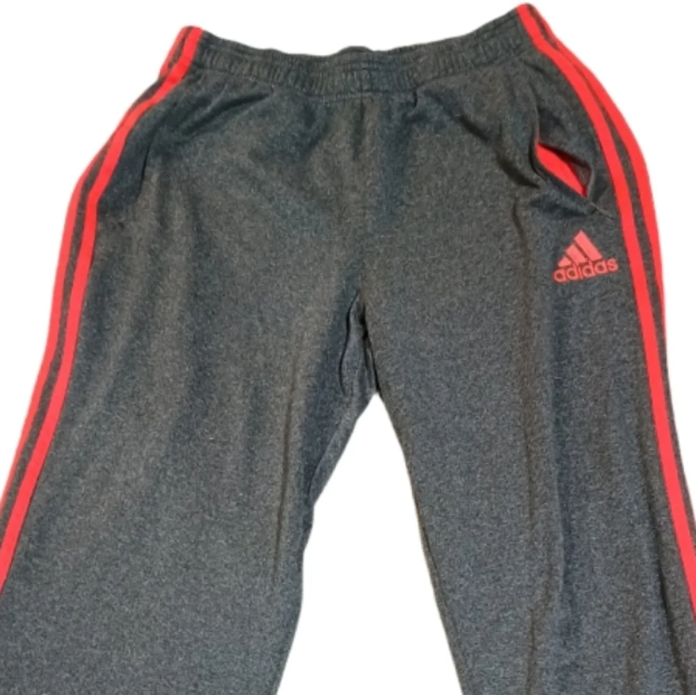 adidas Mens Dark Gray Sweatpants with Red Side Stripes - Picture 2 of 3